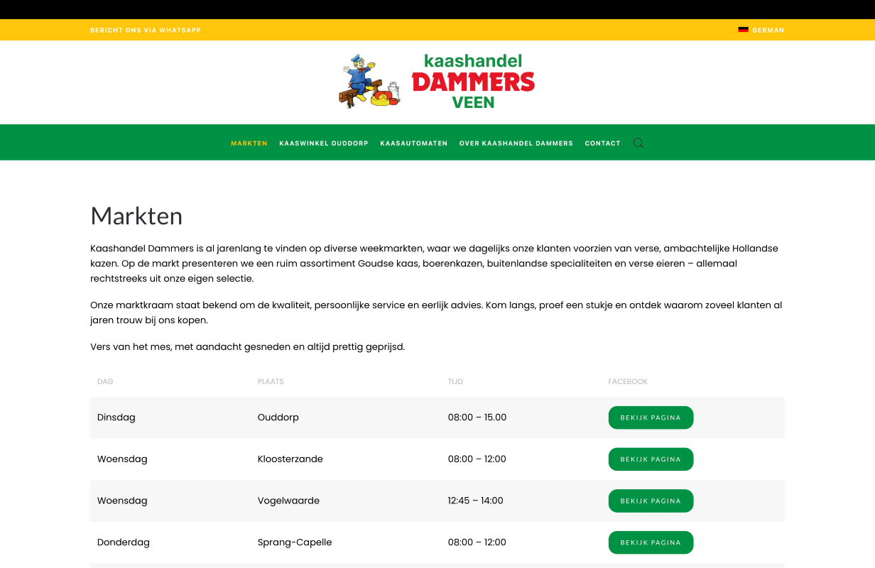 Bedrijfswebsite voor Kaashandel Dammers
