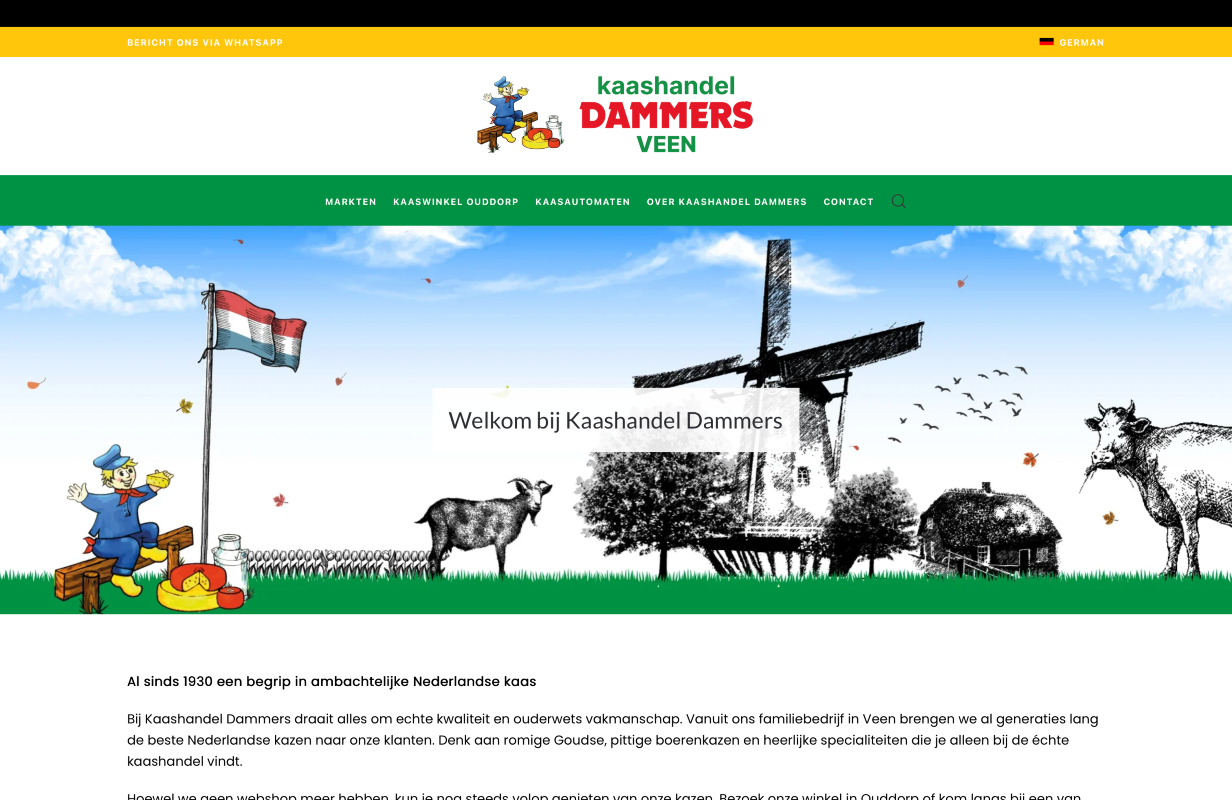 Bedrijfswebsite voor Kaashandel Dammers