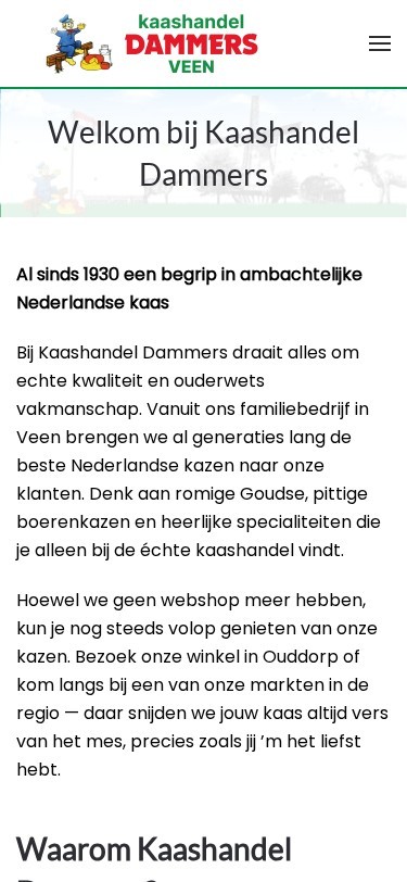 Bedrijfswebsite voor Kaashandel Dammers op mobiel